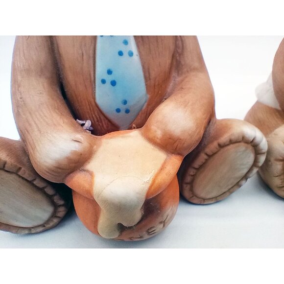Set of 2 Homco Bears Mama with Apples Papa with a Honey Pot 4 inches Vintage 80s - Picture 6 of 12